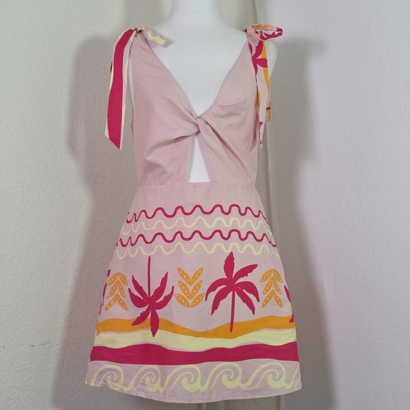 Petal & Pup Ariane Mini Dress Pink Palm | Tropical Print Summer Vacation Dress S - Picture 1 of 15